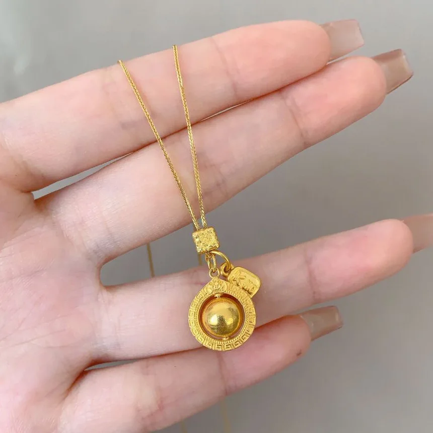 Gold Star Suction Necklace 2026 New Ancient Method 18K Color Gold Plated New Chinese GoodLucky Turn Gold Ball Ins Clavicle Chain