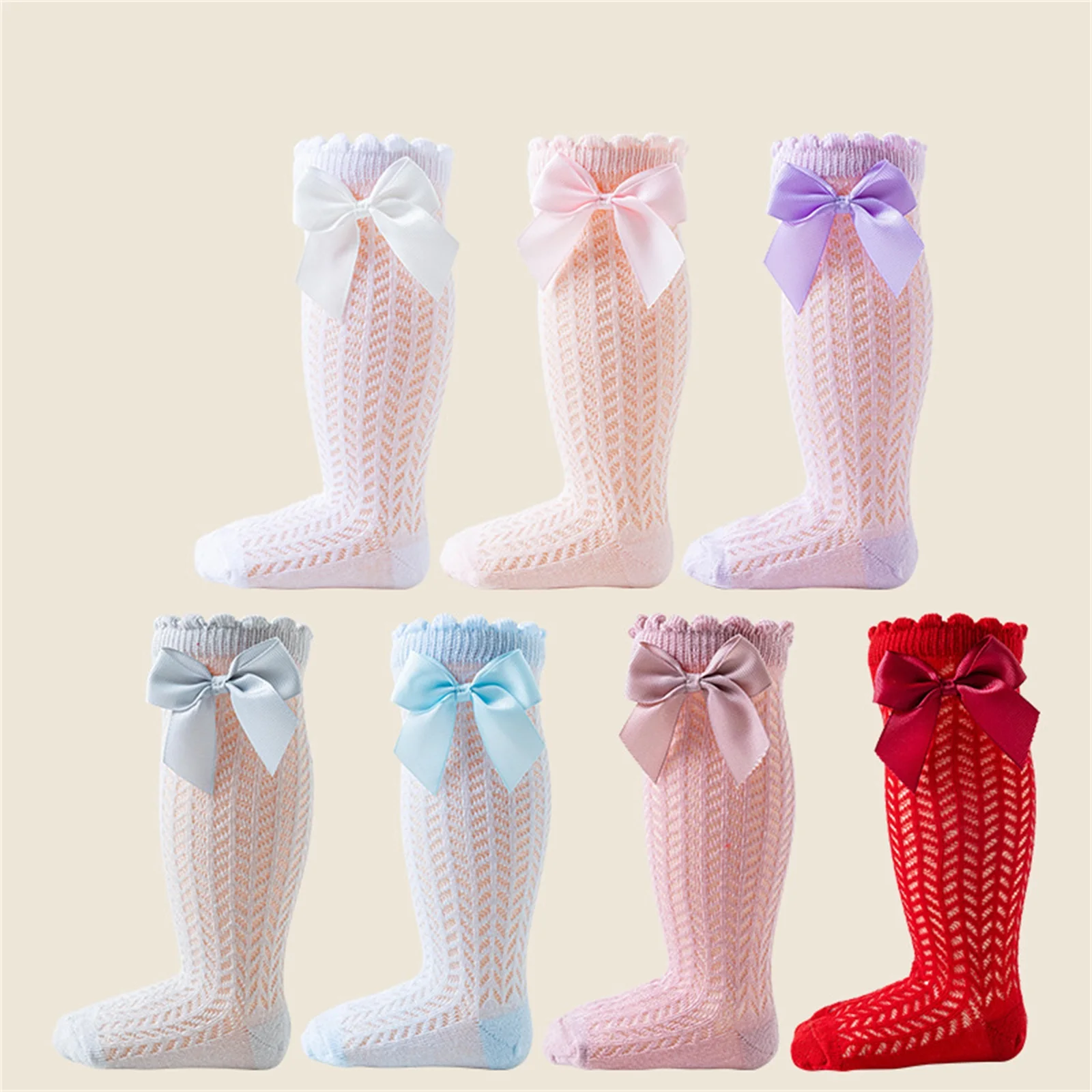 Girl’s Bow Socks Sweet Fine Mesh Soft Elastic Lightweight Infant Socks Kids Socks