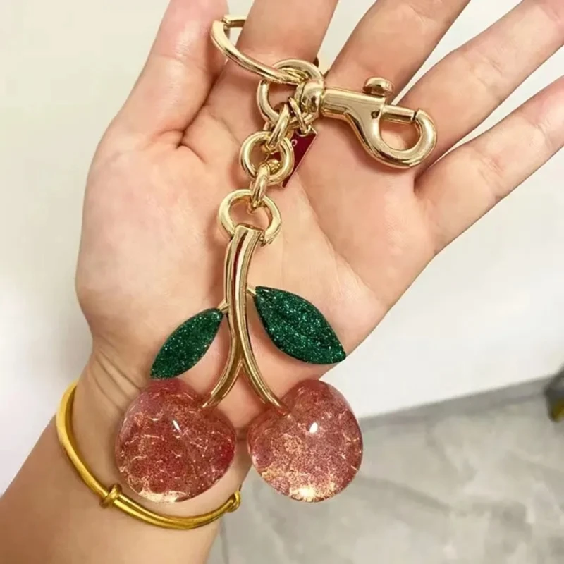 Unique and Cherry Bag Charm Decorations Elegant Resin Cherry Keychain Pendant Charm with Bright Colors for Bag Key