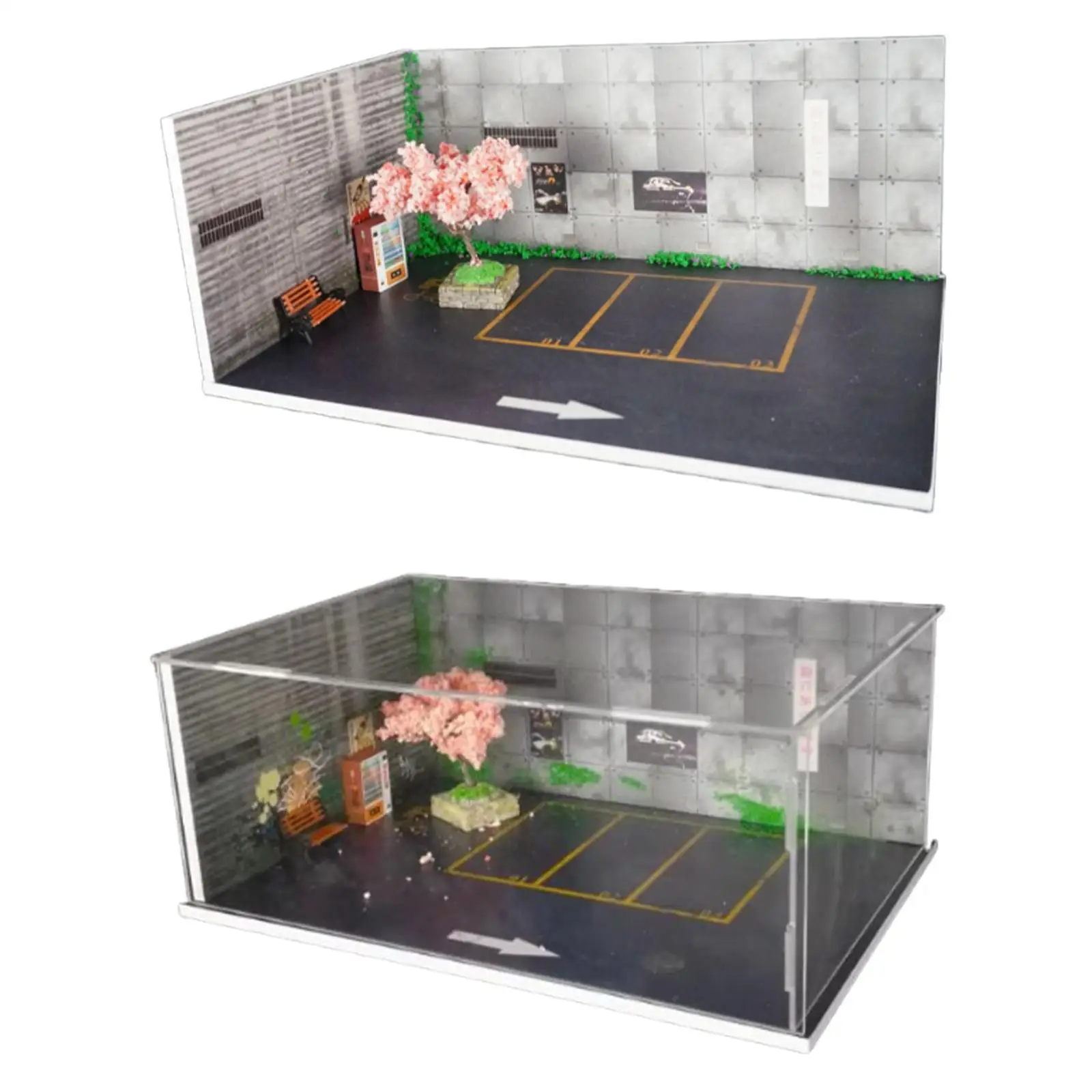 Modello di auto in scala 1/64 Diorama Parcheggio Paesaggio Scheda in PVC ad alta densità Regalo Mini modello di automobile Garage per figure da collezione