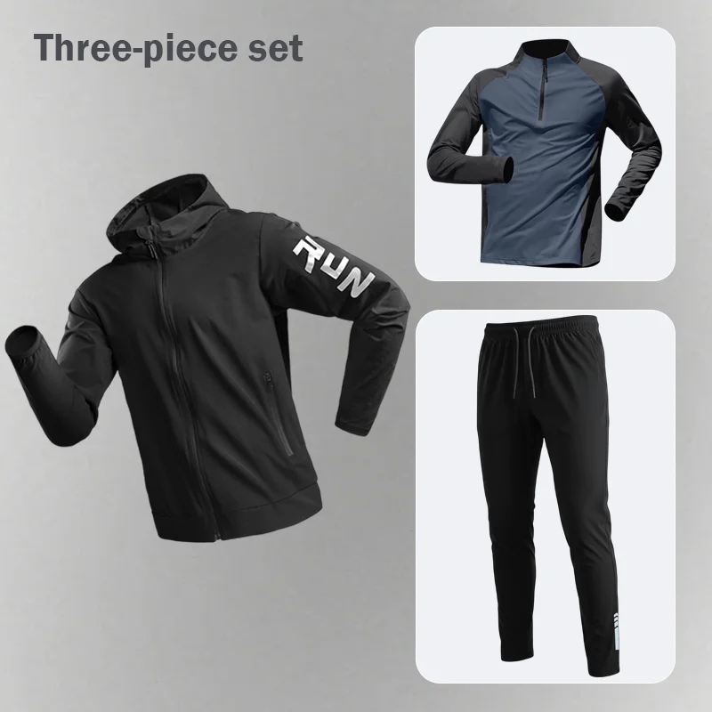 

Мужской весенний комплект для бега: быстросохнущая куртка, трикотажные штаны и футболка для фитнеса, повседневной носки, активного отдыха и тренировок на улице