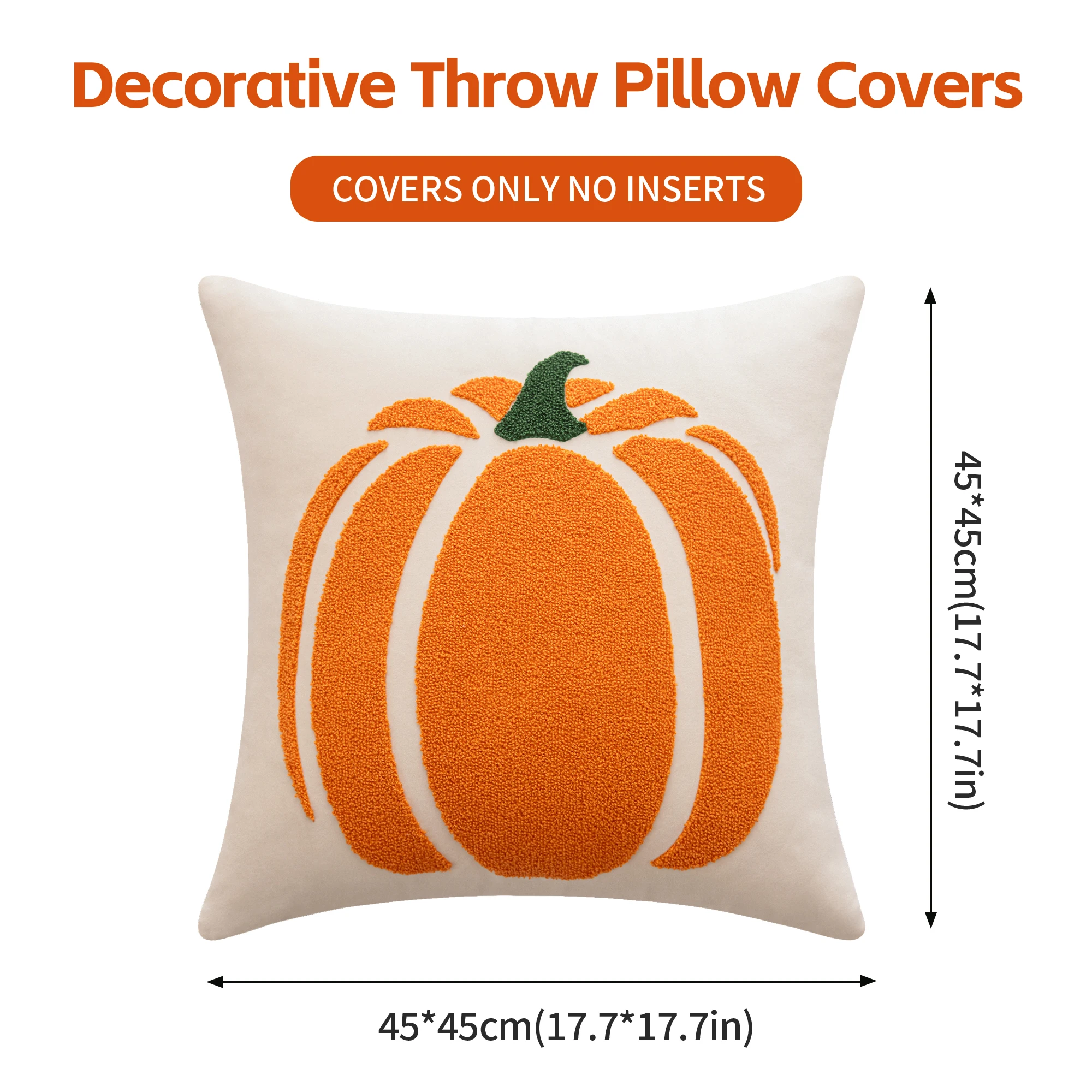 Set of 2, Velvet Embroidered Pumpkin Pattern Autumn Decorative Pillow Covers, with Invisible Zipper, Suitable for Bedroom, Living Room, Sofa, Pillow Inserts Not Included