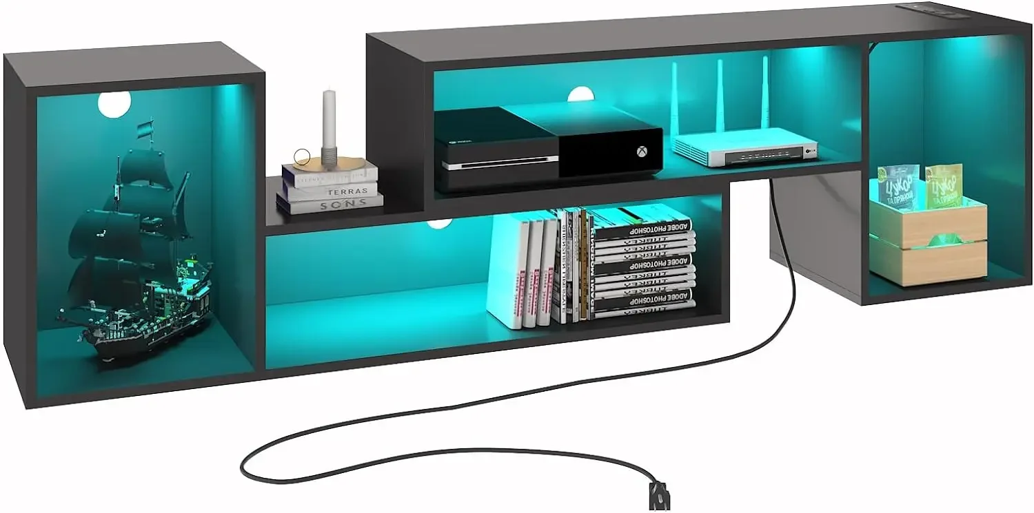 TV Stand, Deformable TV Stand with LED Lights & Power Outlets, Modern TV Stand for 45/50/55/60/65/75 Inch TVS