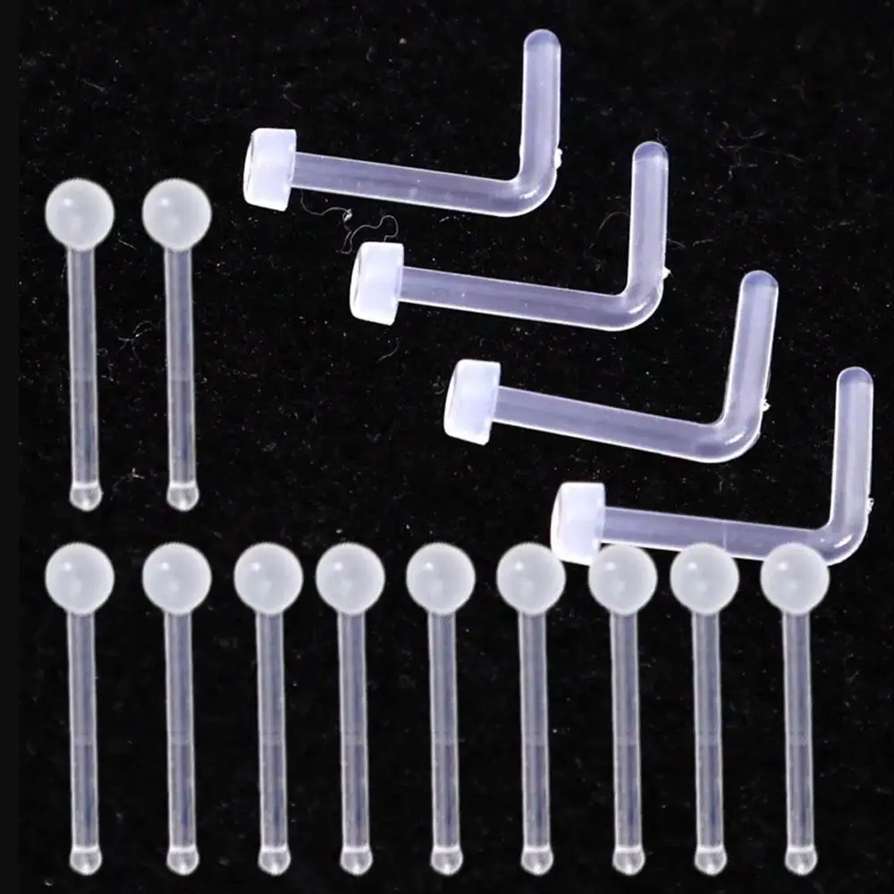 10Pcs Transparent Acrylic Piercing Jewely Retainer Styles Invisible Nose Lip Studs Straight Nostril Ear Piercing Body Jewelry