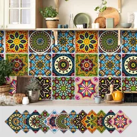 12Pcs Mandala Pattern Backsplash Tile Stickers Multicolor Design Waterproof Tile Decals Removable PVC Peel and Stick Tile
