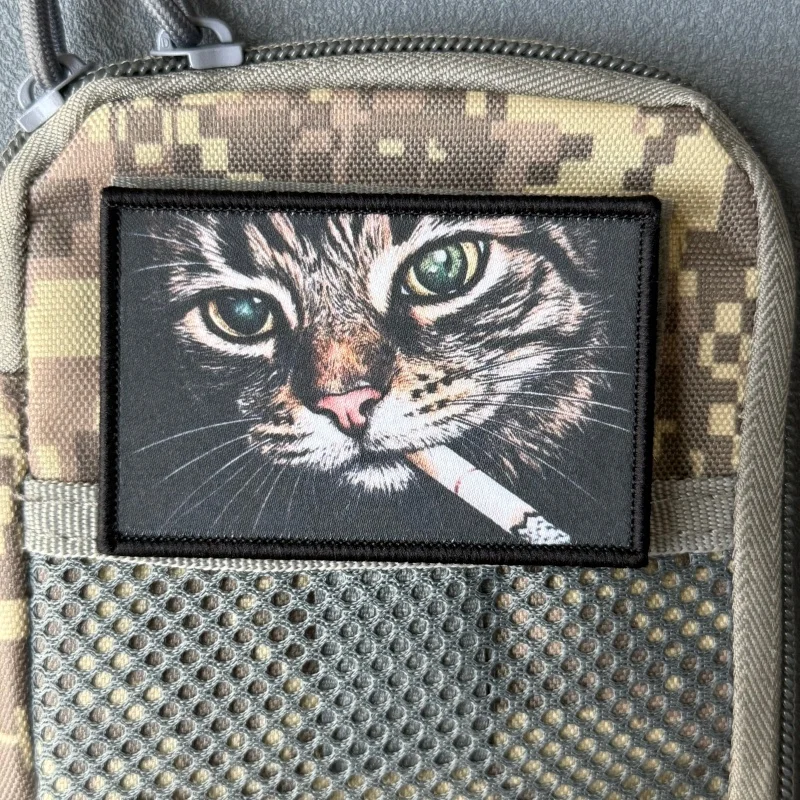 Tigerfleckiger Katzen-Patch, taktisches Moral-Abzeichen, bedruckt, mit Klettverschluss, für Rucksäcke, Kleidung, dekorative Accessoires, Aufkleber, Armbinden – Detail 3