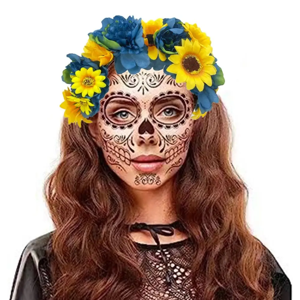 1pc Hot Halloween Rose Blume Krone Stirnband Mexikanische Blume Krone Boho Floral Regenbogen Haar Kopfschmuck für Party Kostüm Hochzeit – Detail 8