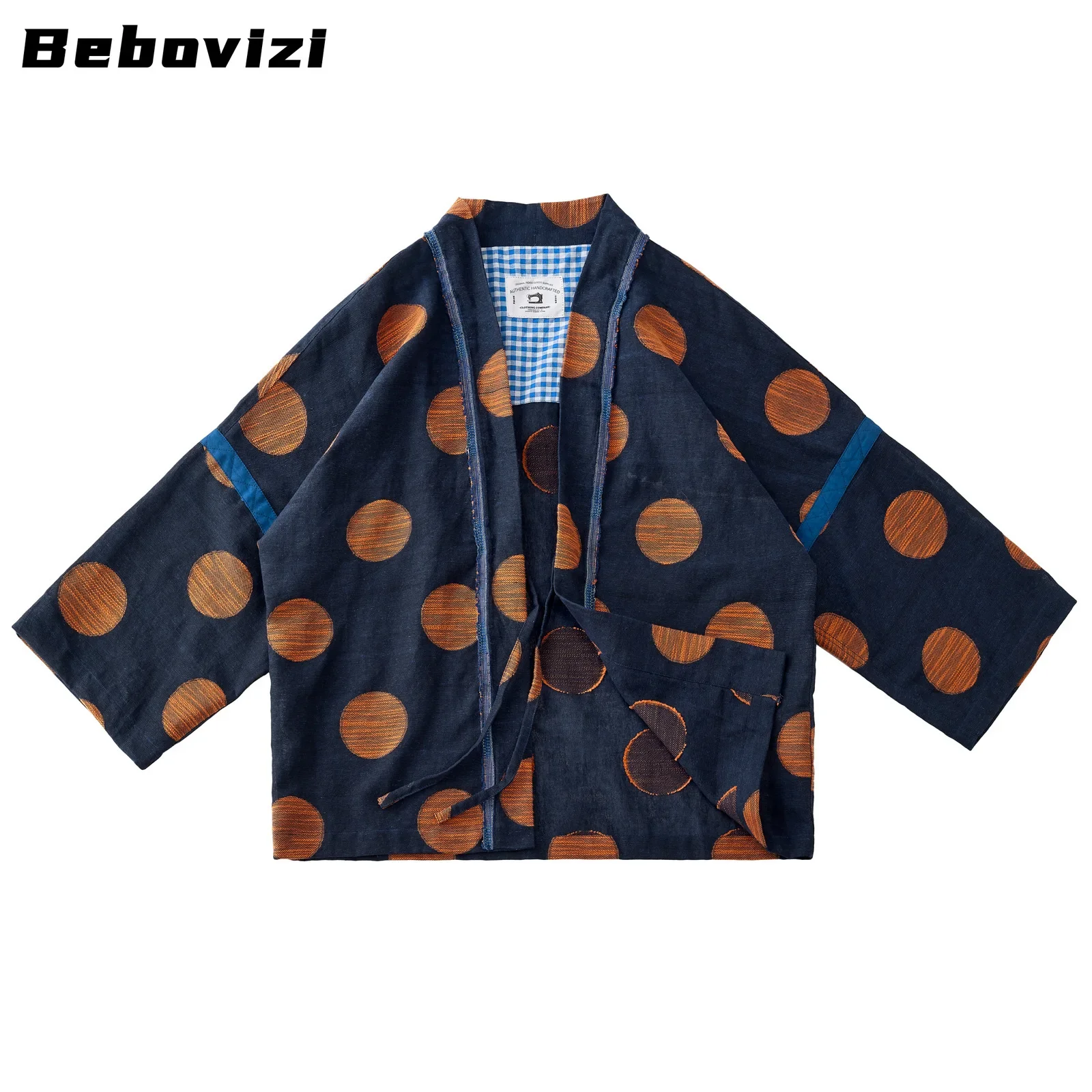 Bebovizi High Quality Harajuku Japanese Circle Print Kimono Jackets Men Cotton Vintage Cardigan Loose Haori Coat Asian Clothes