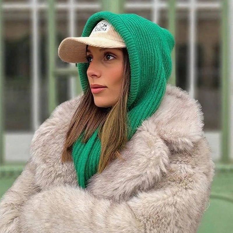 Winter Balaclava Hat for Men & Women Knitted Hooded Cap Outdoor Windproof Drawstring Hat One-Piece Neck Beanie Cap Official Webs