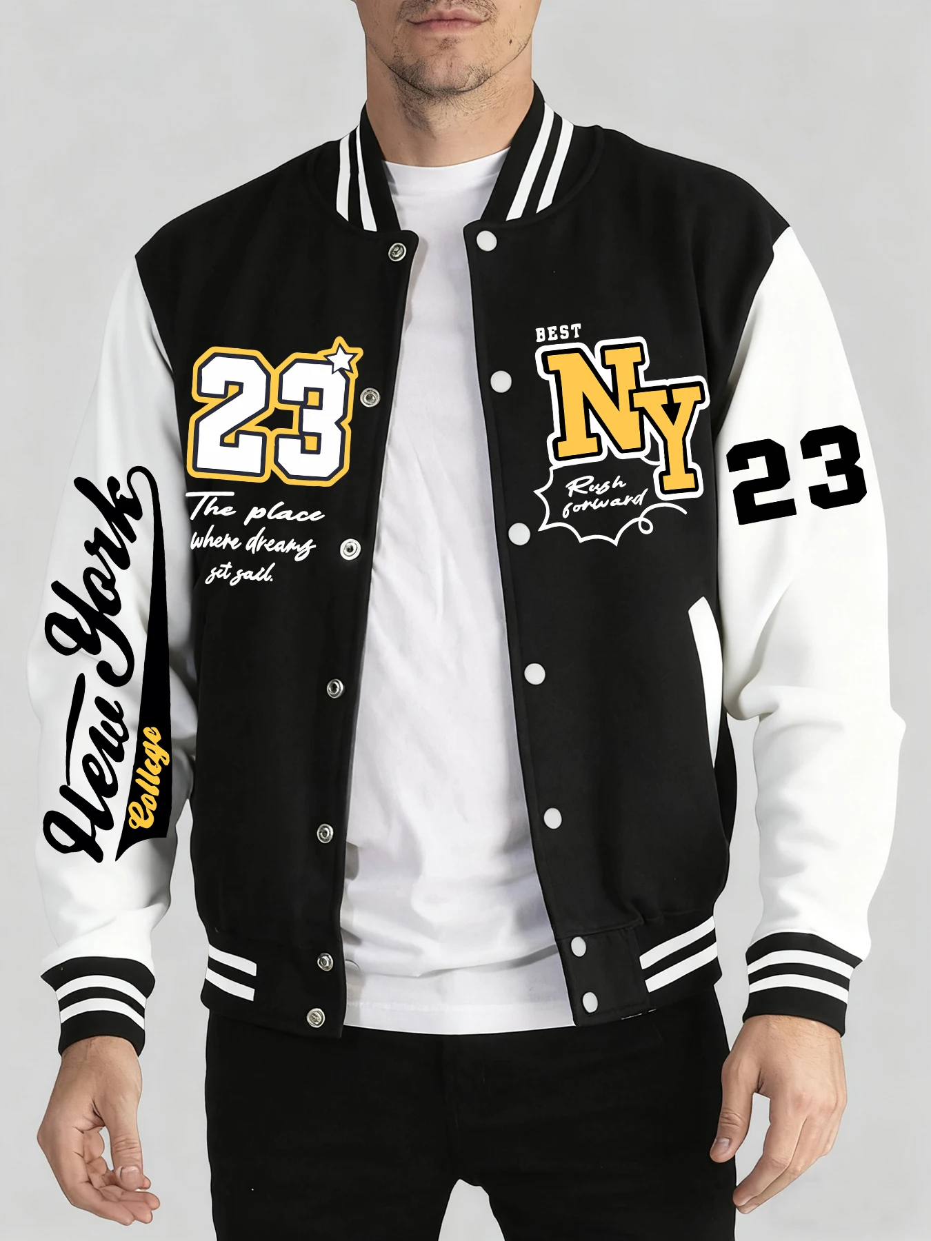 

New York Art Letter 23 Print Man Veste Sport Loose Clothing Autumn Winter Baseball Jersey Warm Trendy Jacket Fashion Street Top