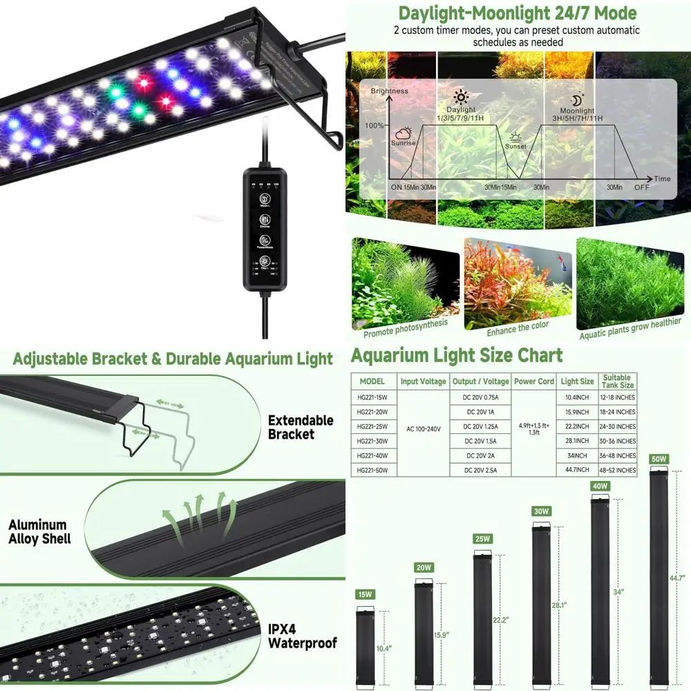 

Светодиодный светильник для аквариума полного спектра мощностью 25 Вт с таймером, дистанционным управлением 24/7, регулируемой яркостью и 10 цветами, выдвижной кронштейн, питание