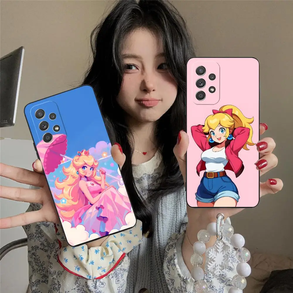 أنيمي الأميرة الخوخ قضية الهاتف المحمول لسامسونج غالاكسي A56 55 54 53 52 51 36 35 34 23 16 15 5 جرام غطاء ملون فاخر جميل