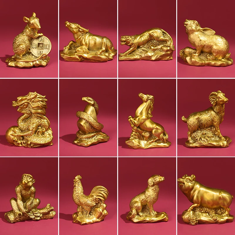 Wholesale Finely Crafted Large-Sized Pure Copper Zodiac Animal Ornaments: Rat, Ox, Tiger, Rabbit, Dragon, Snake, Horse, Sheep, M