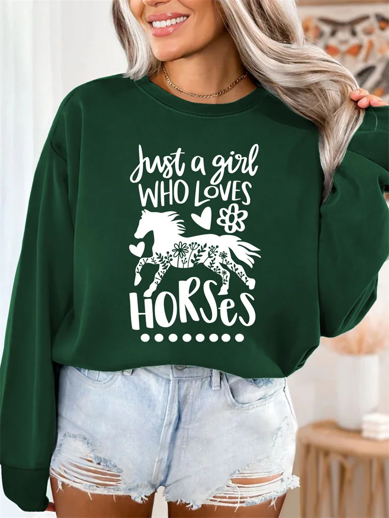 New autumn and winter cotton women's wear just a girl who loves horses vintage crew-neck sports long-sleeved hoodie