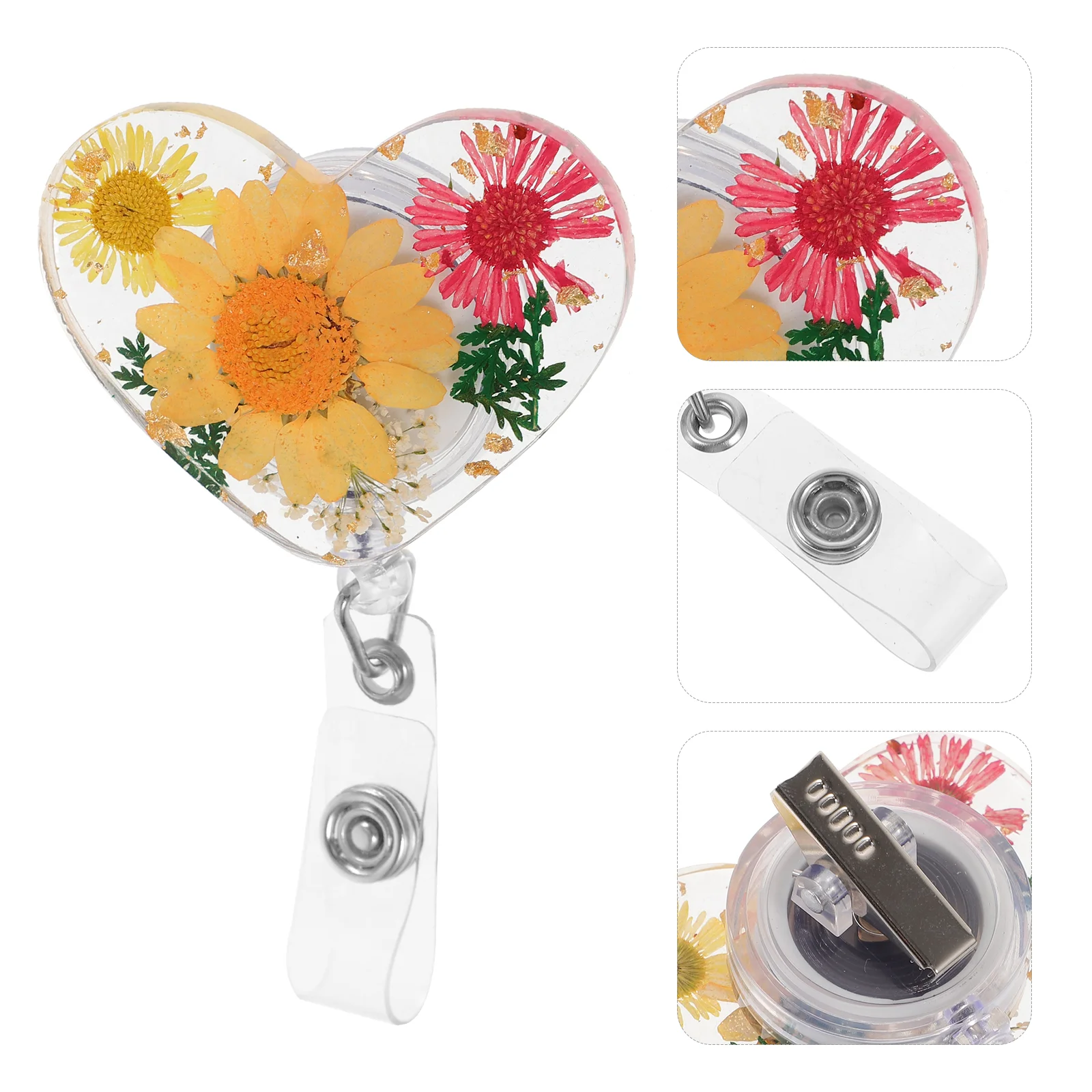 Heart Shaped ID Badge Nurse Reel Dried Flowers Retractable Holder Acrylic Chest Card Clips Holders