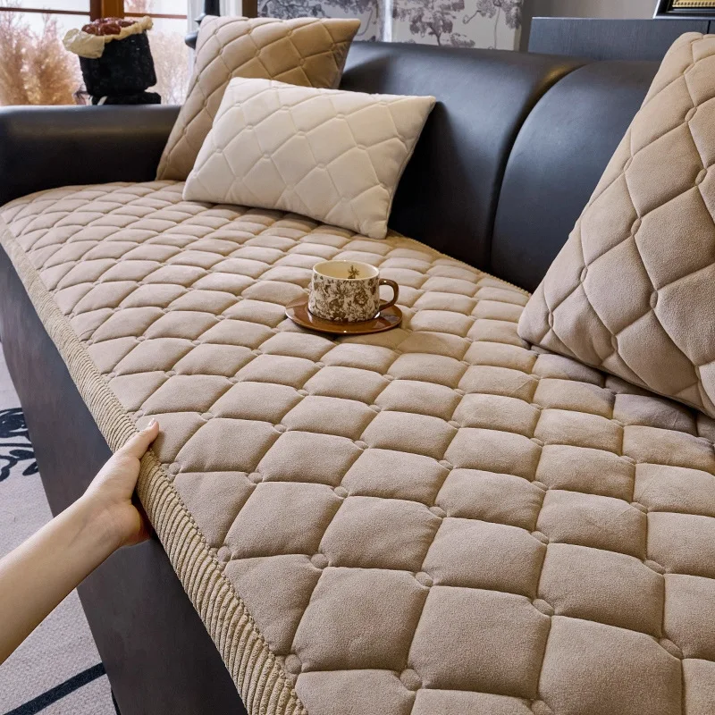 Thickened Checkered Sofa Cover Fabric Anti Slip Light Luxury High-end Sofa Cushion Cover Skin Friendly Autumn and Winter Seasons