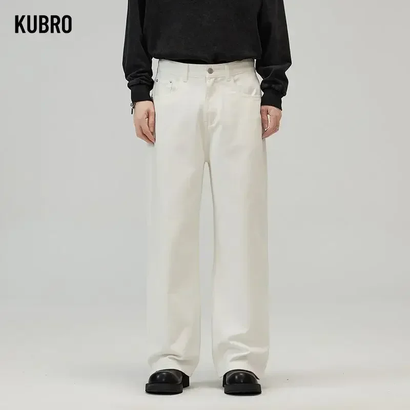 

Новые базовые джинсы American Maillard в стиле ретро на осень и зиму, мужские свободные белые повседневные брюки прямого кроя, мужские повседневные брюки