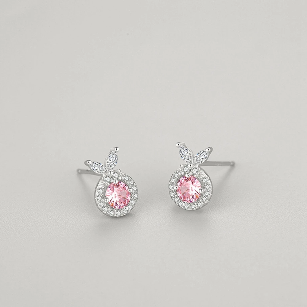 PuBang Fine Jewelry Solid 925 Sterling Silver Pink High Carbon Diamond Simple Stud Earrings for Women Wedding Gift Drop Shipping
