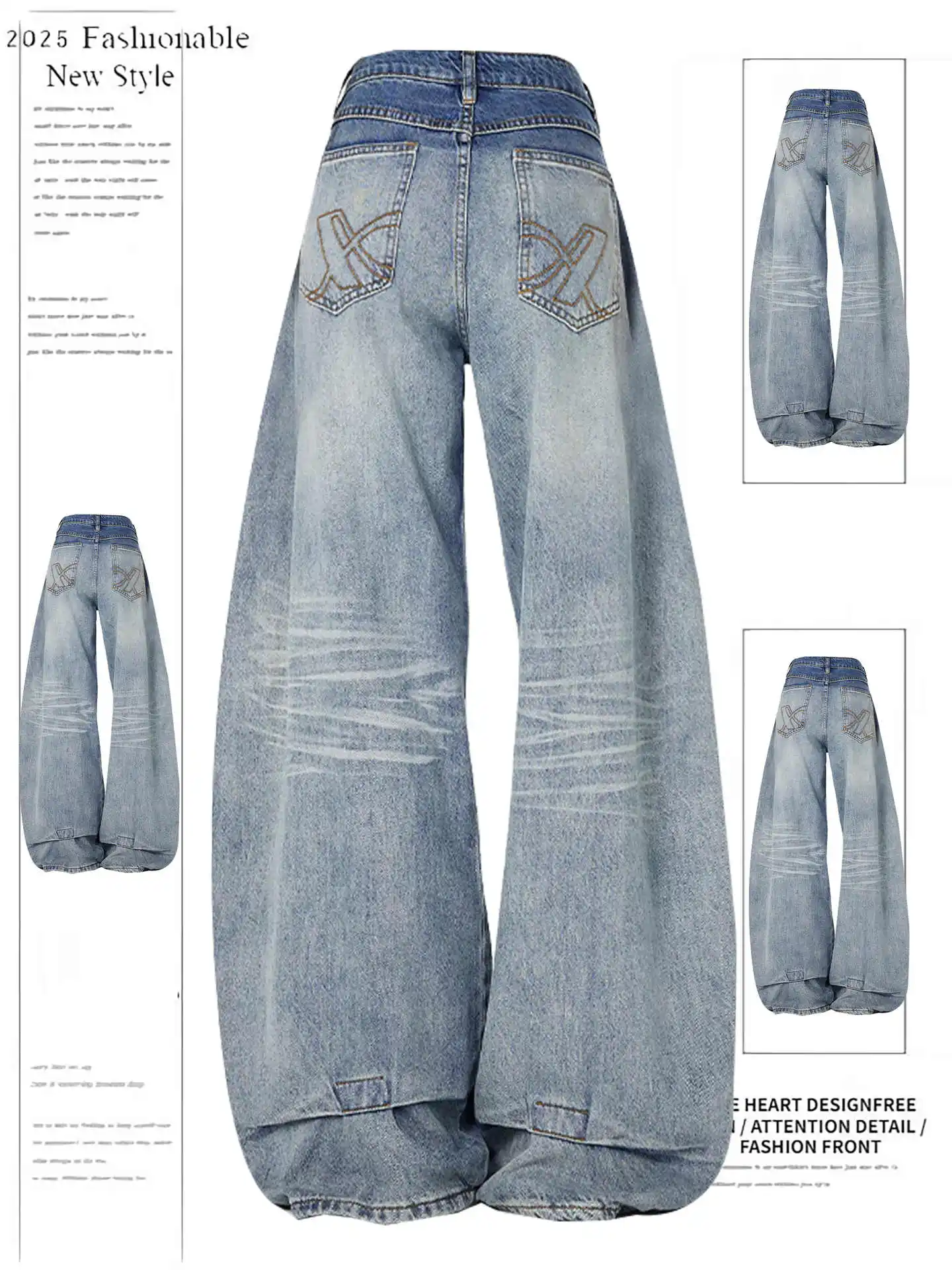 

Women's Blue Y2k Wash Jeans Harajuku 90s Vintage Baggy Boyfriend Denim Trousers Japanese 2000s Style Oversize Jeans Pants Autumn
