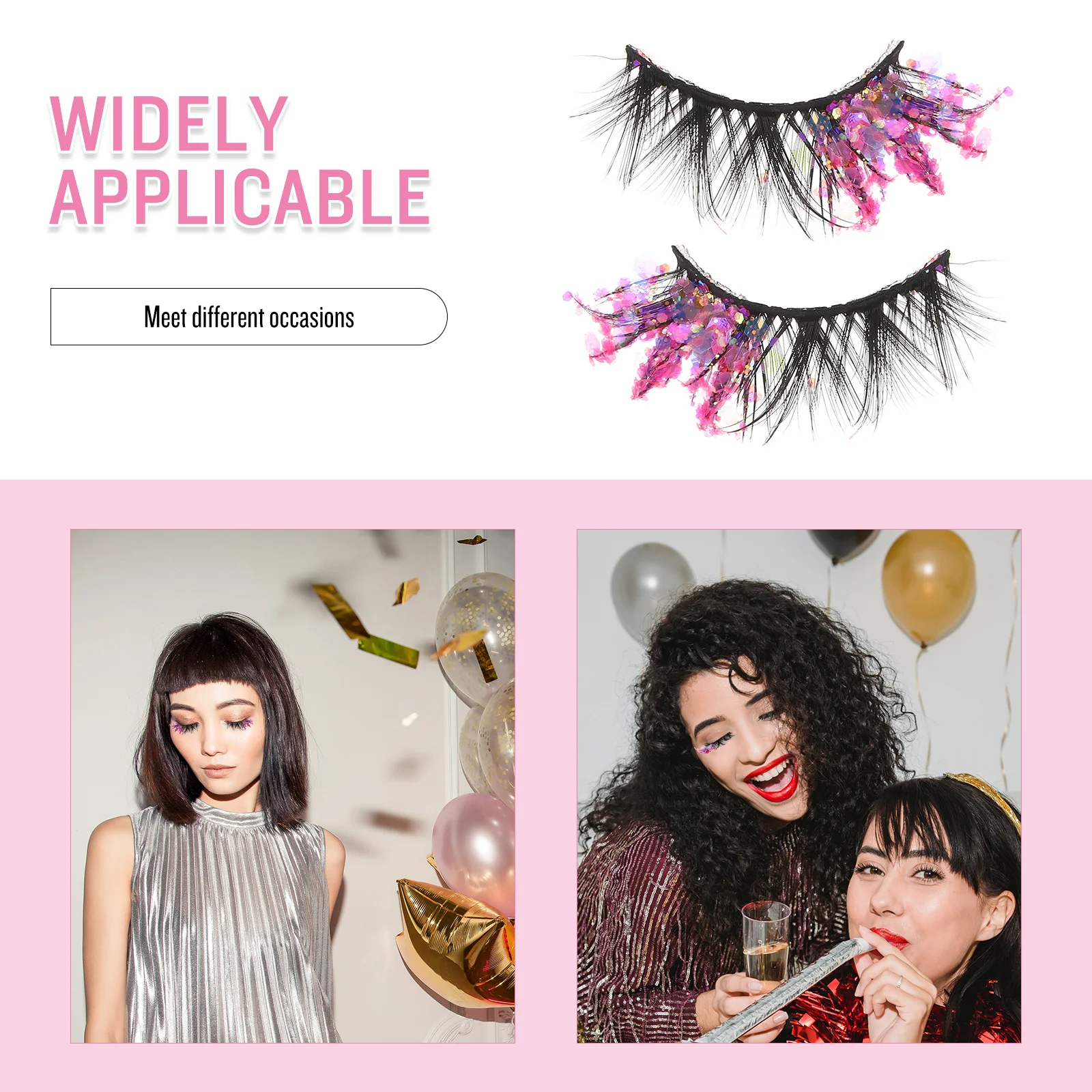 2pcs Glitter False Eyelashes Luminous Colored Lash Clusters Reusable Natural Looking Makeup Eyelashes For Women Cosplay Strip