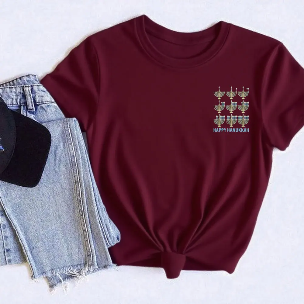 Hanukkah Menorah Shirt Family Chanukah T-Shirt Fashion Streetwear O-neck Short-sleeve Cotton Tops Women Clothes Harajuku