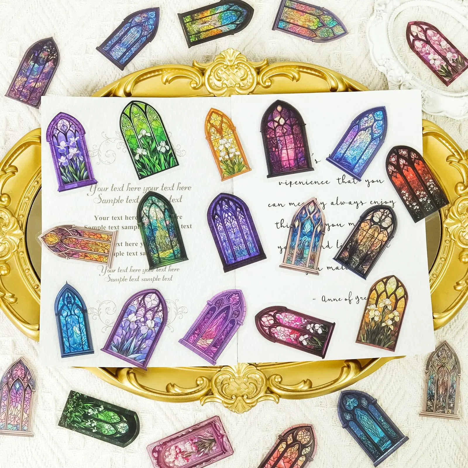 10/30/50PCS Fashion Vintage Europese Stijl Gekleurde Glazen Venster Serie Stickers voor Water Cup Telefoon Computer notebook Briefpapier