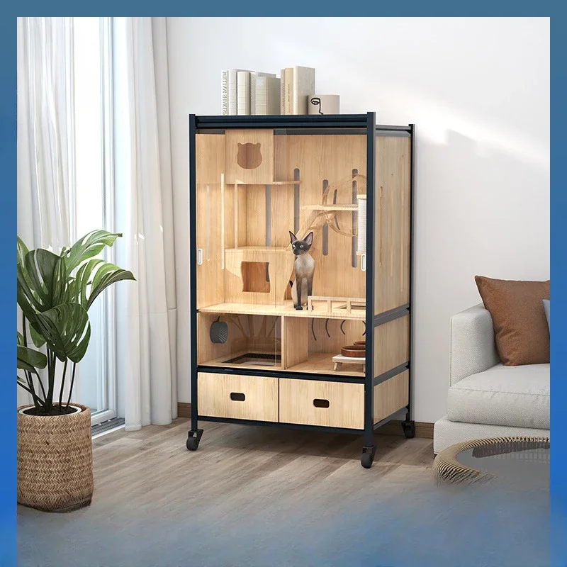 Mengzhu Solid Wood Cat Cabinet Series Indoor Nursing Cabinet Cat Cage Large Space Integrated Home Cat House Cat Villa