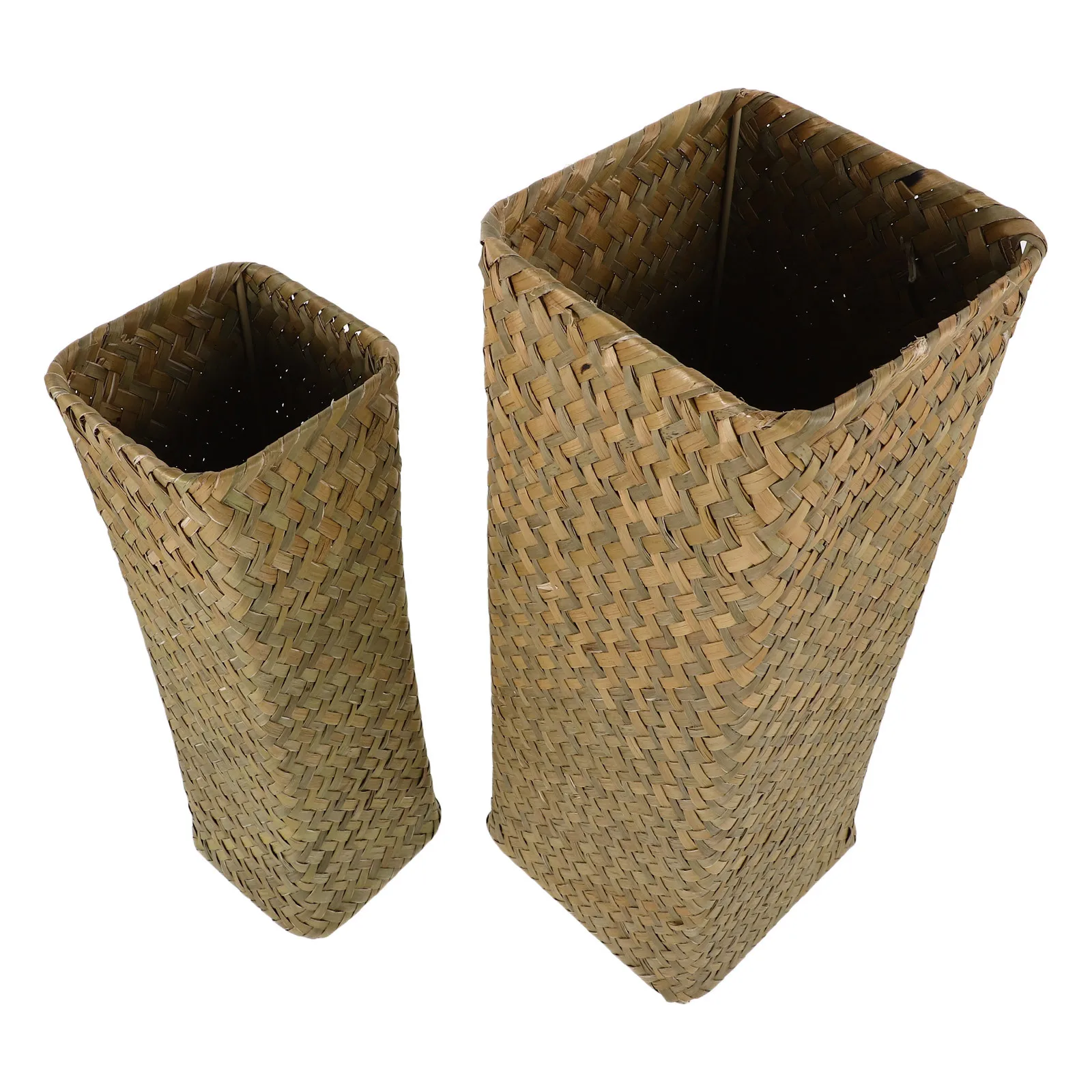 

2Pcs Vintage Woven Vase Rustic Decorative Pen Holder Dried Flower Pot European Style Home Office Ornament Light Brown