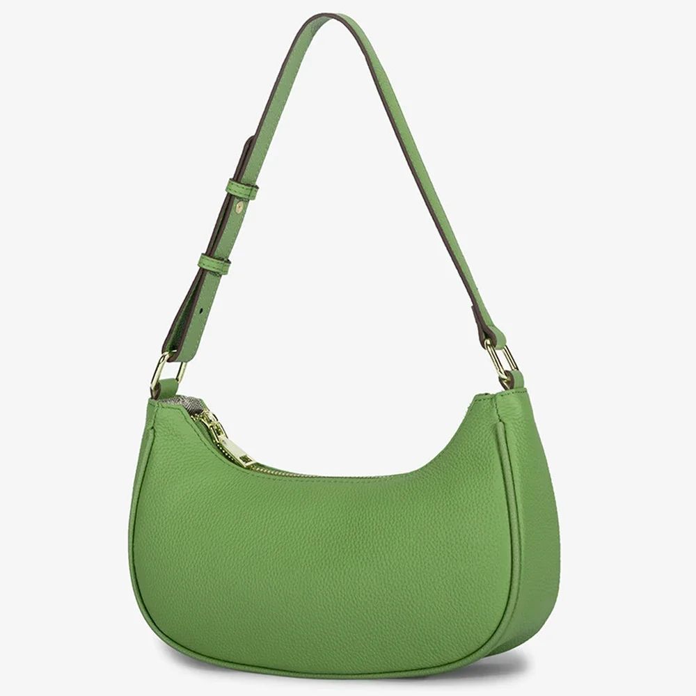 Genuine Leather Saddle Underarm Bag Green Fashion Shoulder Bags for Women Small Hobo Casual Female Bag