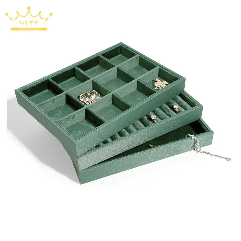 Dark Green Jewelry Tray for Jewelry Counter Necklace Rings Earrings Display Box Pendant Bracelet Hairpin Storage Tary 2 Sizes