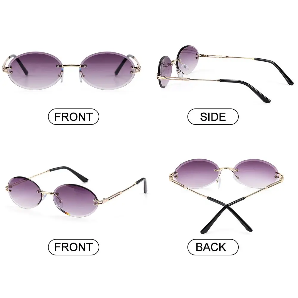 Sunglasses for Women Rimless Tinted Eyewear Oval Sunglasses Shades Vintage Sunglasses Diamond Cutting Lens