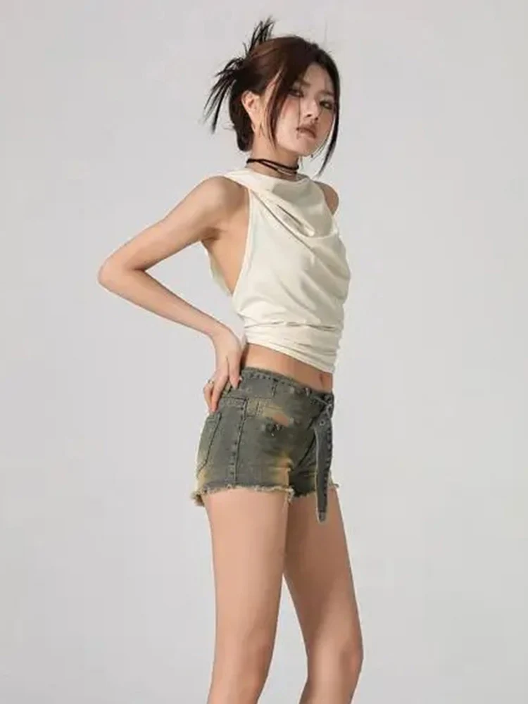 Y2k سترة 2025 ملابس نسائية مقنعين بلون مثير تيز موضة الصيف كاميس ضمادة عارية الذراعين مقنعين المحاصيل الدبابات Ropa Mujer