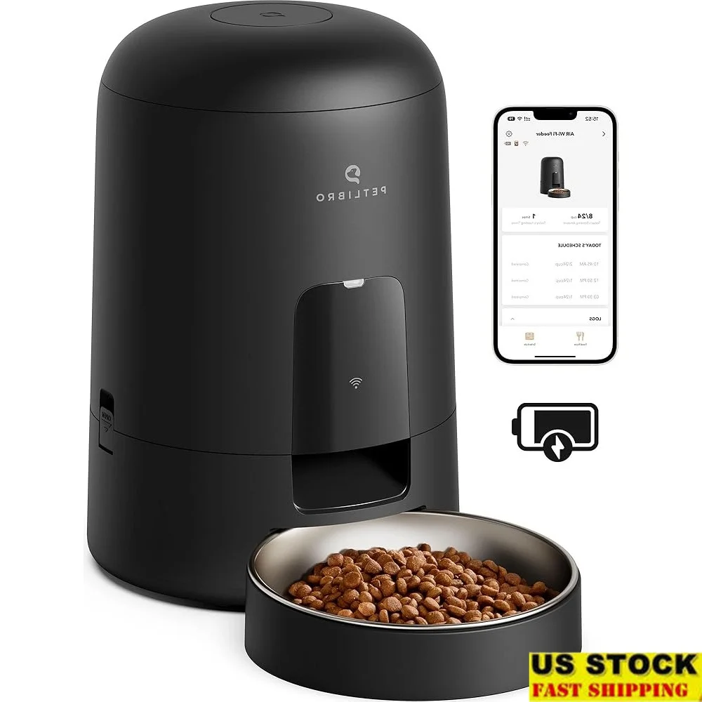 

Automatic Cat Feeder Wi-Fi Rechargeable Battery Operated Pet Food Dispenser 30 Days Life Smart Timed Feeding App Control
