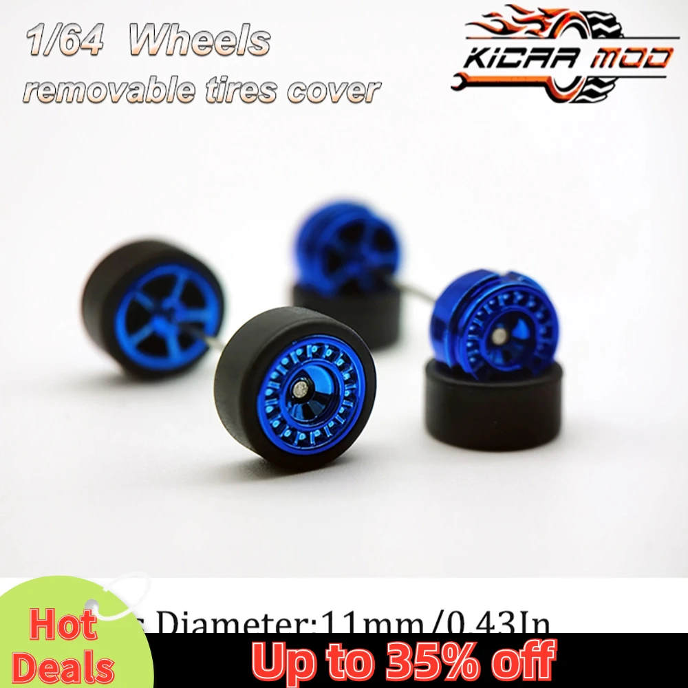 1/64 RLC Premium Wheels with Rubber Slick Tires for Hot Wheels Closed Spoke Model Car Refitting Parts D:11mm (1 Set)