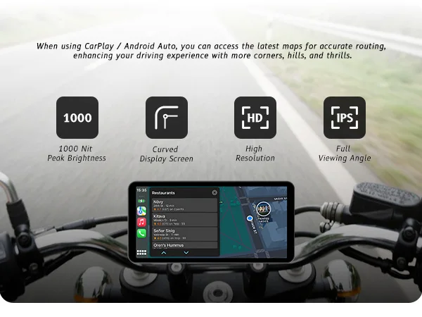 6-Zoll-Motorrad-Smart-Display – kabelloses CarPlay und Android Auto | Bluetooth Sprachsteuerung | IP67 wasserdicht | HD-Touchscreen |