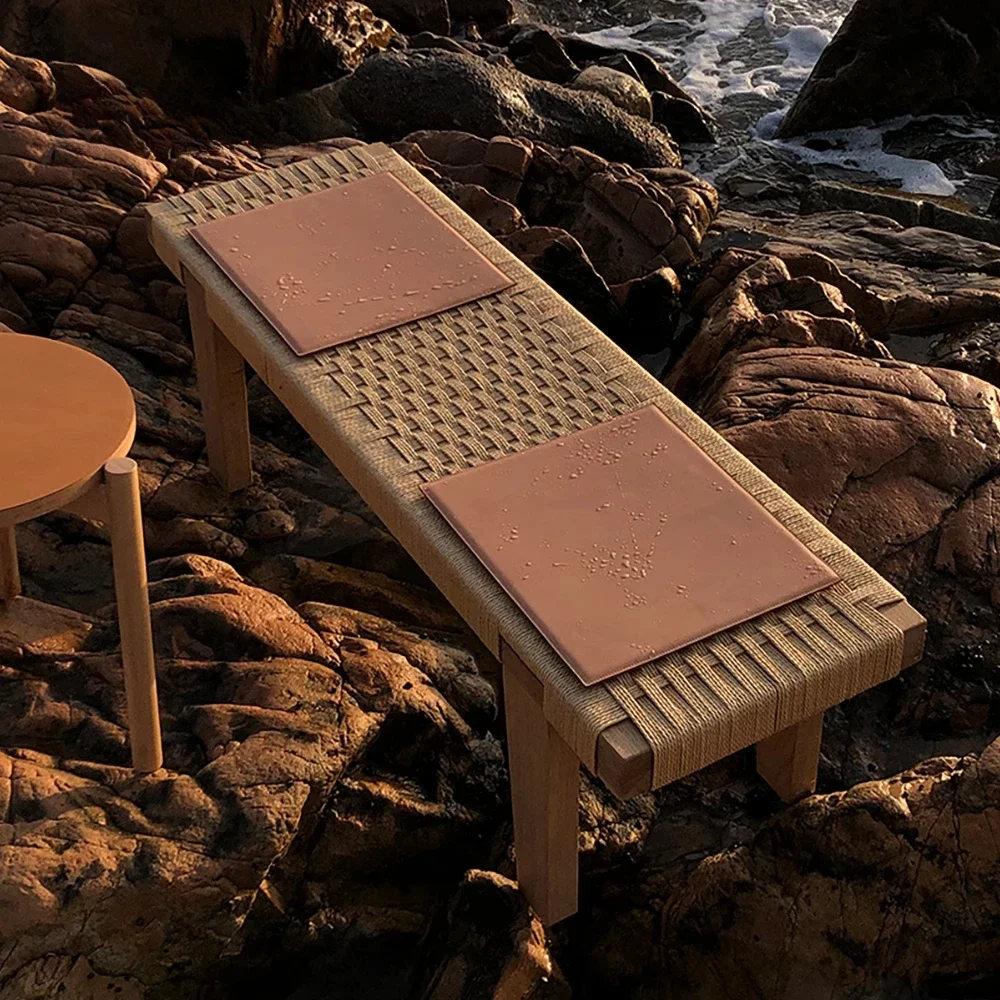 

Solid Wood Rope Woven Leather Bench – Wabi-Sabi Coffee Stool & Shoe Changing Stool | Nordic Japanese Style Home Decor