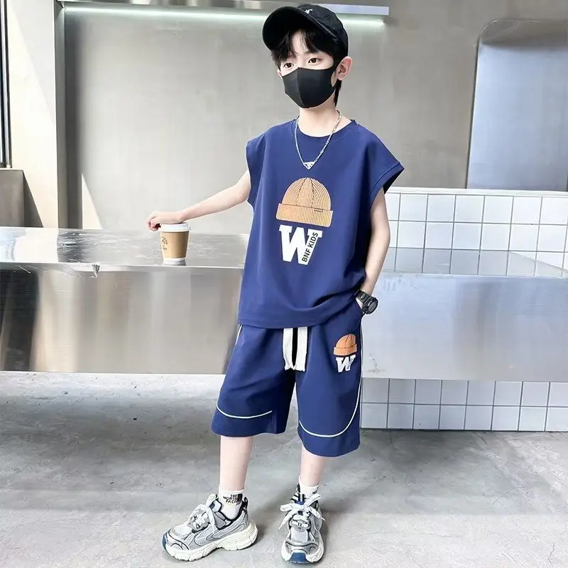 Boys Summer Casual Shorts Sleeve Sleeveless T-shirts+Pants 2pcs Sets 5-14 Years Teenage Sportswear Children Outfits Set -123 3