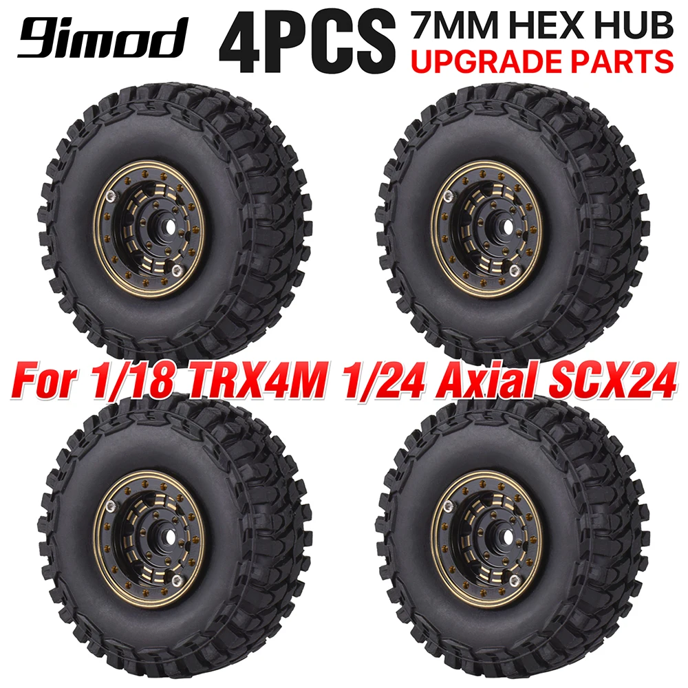 9imod 4pcs Metal Beadlock Hub Wheel Rubber Tires Tyres Wheel Rim for 1/18 TRX4M 1/24 SCX24 Wltoys XK 2428 RC Crawler Car