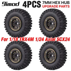 9imod 4pcs Metal Beadlock Hub Wheel Rubber Tires Tyres Wheel Rim for 1/18 TRX4M 1/24 SCX24 Wltoys XK 2428 RC Crawler Car