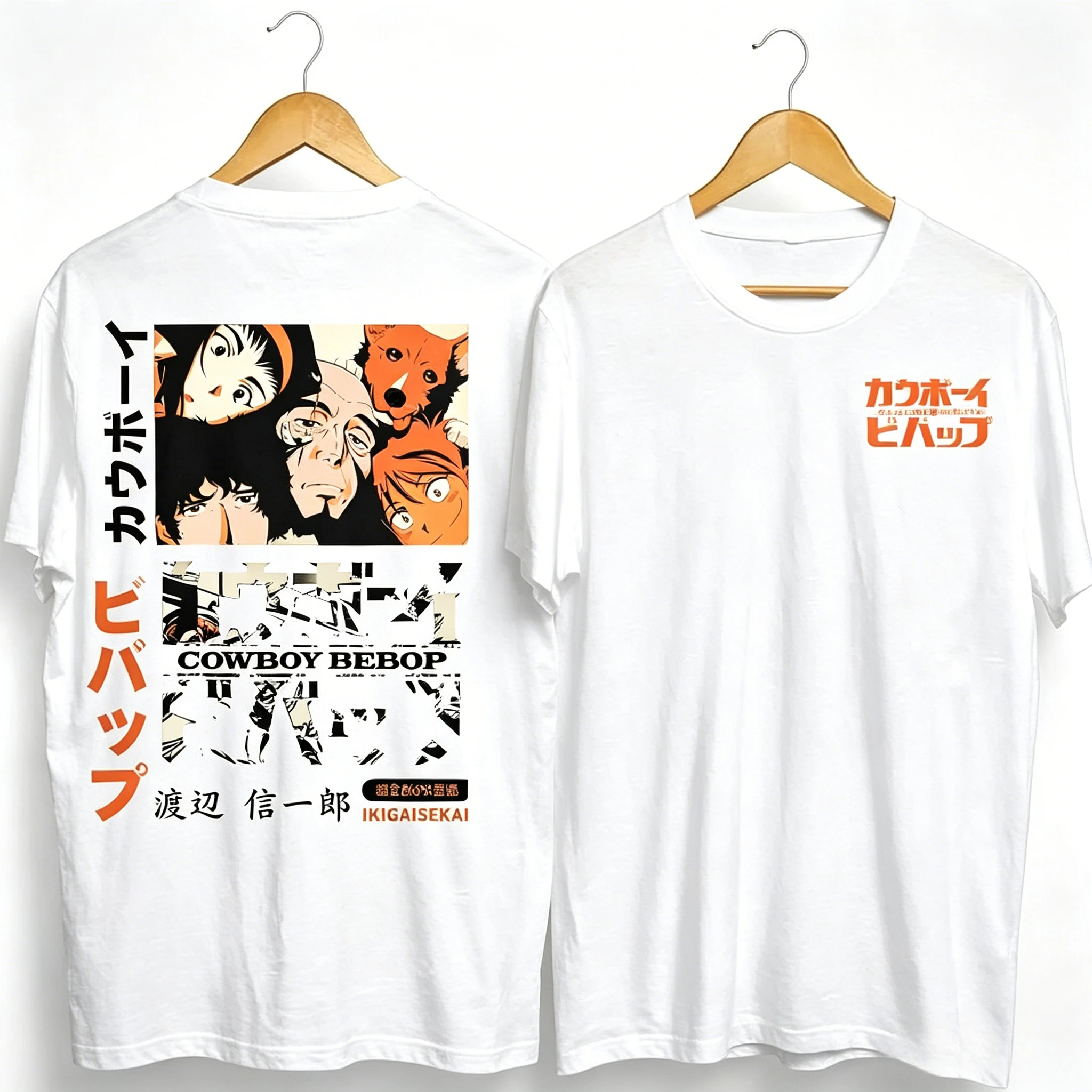 Double Sided Cowboy Bebop Retro Anime Graphic T Shirt Spike Faye Ein Manga Collage Cotton Streetwear Oversized Tee