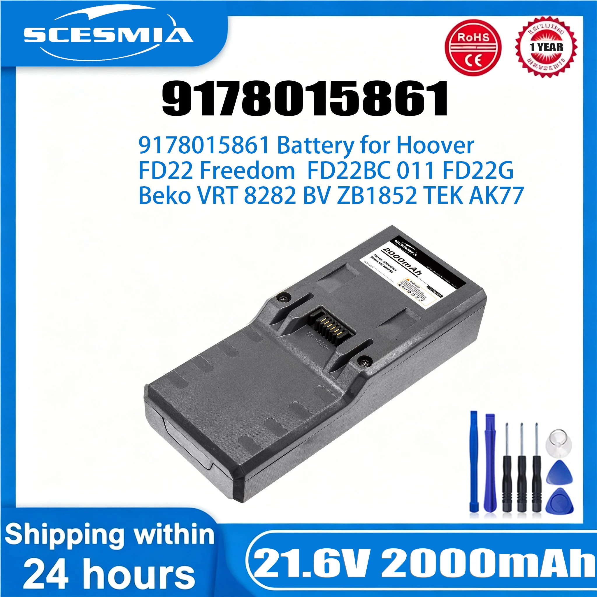 

Vacuum Cleaner Battery 21.6V/2000mAh LPB-05, 9178015861 for TEK AK77, A6, A7, AK80,for Beko VRT 8282 BV, ZB1852
