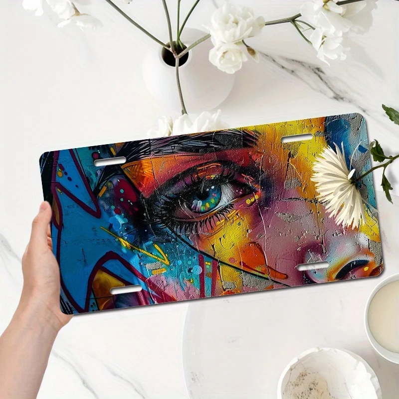 2D Flat Vivid Street Graffiti Plaque - Colorful Abstract Art with Eye Design, Suitable for Front or Rear Vehicle Decoration
