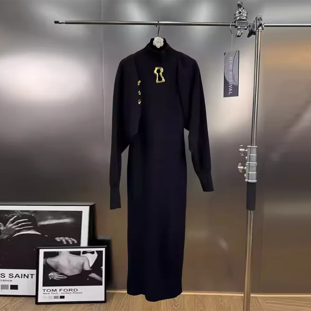 TWOTWINSTYLE 無地 スプライス ショール シック ドレス 女性用 タートルネック ノースリーブ スリム エレガント ストリートウェア レディース ワンピース ファッション 新作