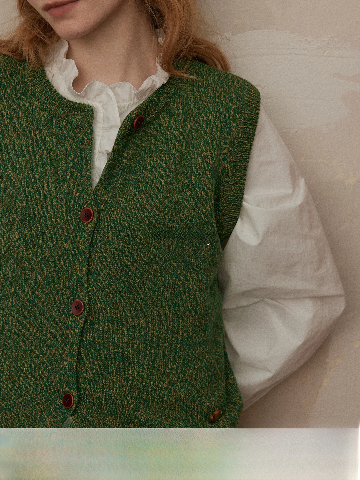 

Rina Berry een, винтажный жилет на пуговицах контрастного цвета, вязаный многослойный дизайн, нежный вязаный свитер, жилет, круглый регул...