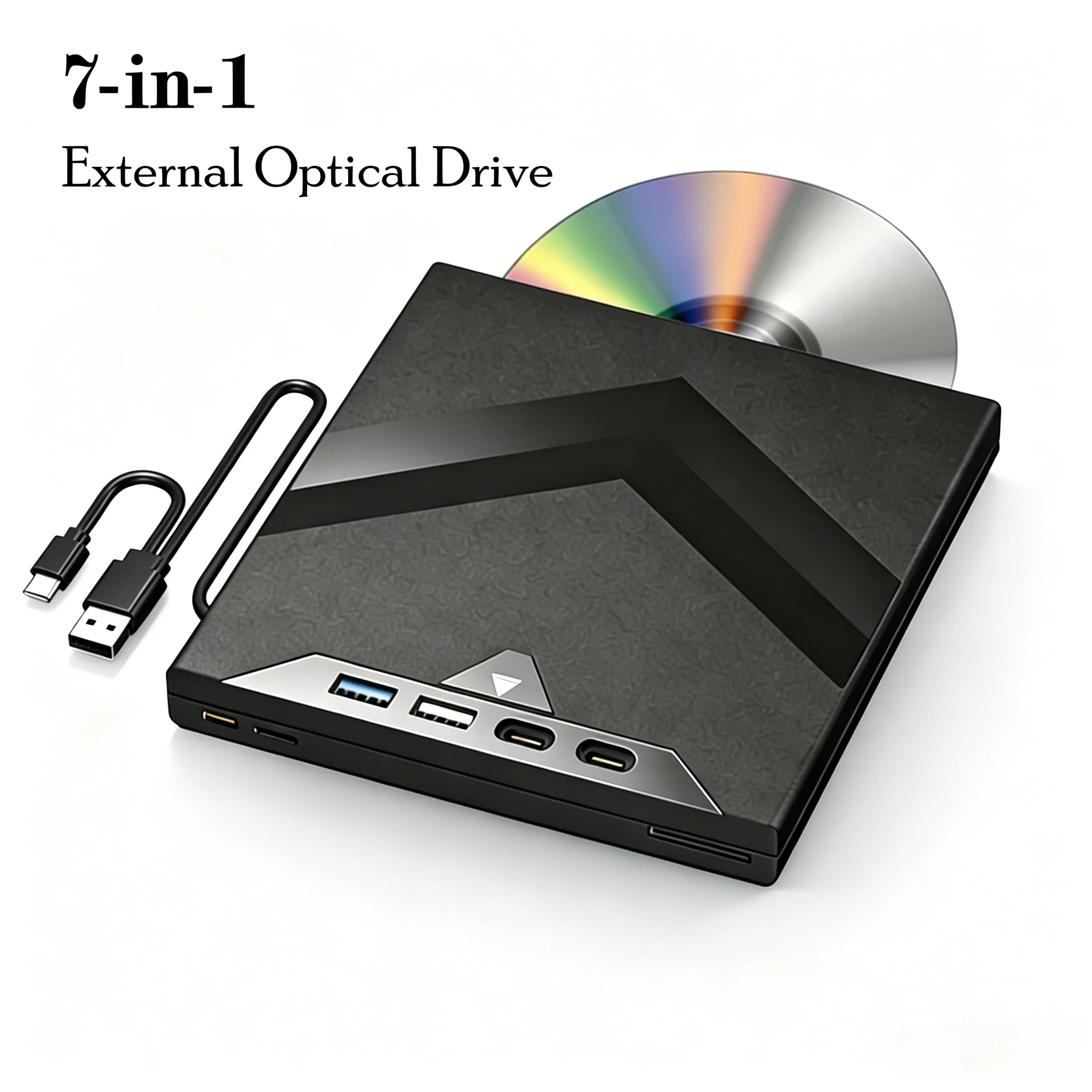 7-in-1 USB 3.0 External CD DVD RW Burner Reader With TF SD Card Slots For PC Laptop Mac Windows XP 7 8 10