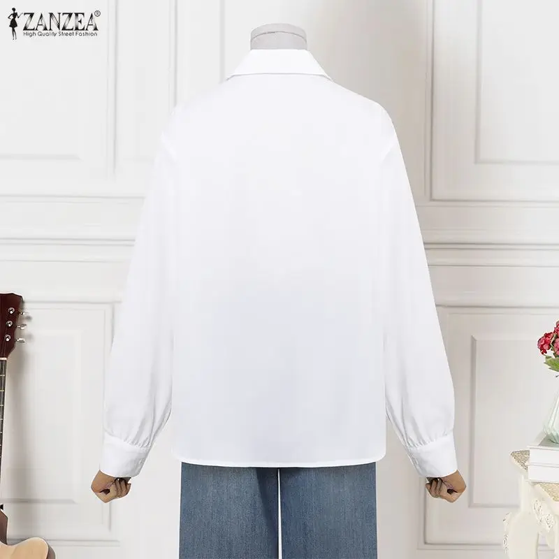 ZANZEA Women Patchwork Shirts Autumn Long Sleeve Blouse 2026 Fashion Casual Lapel Loose Elegant Office Streetwear Female Tops