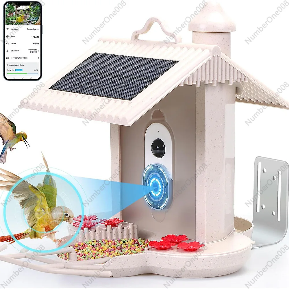 

Intelligent bird feeder 160 degrees wide-angle AI recognition bird APP 1080P high definition solar camera monitoring