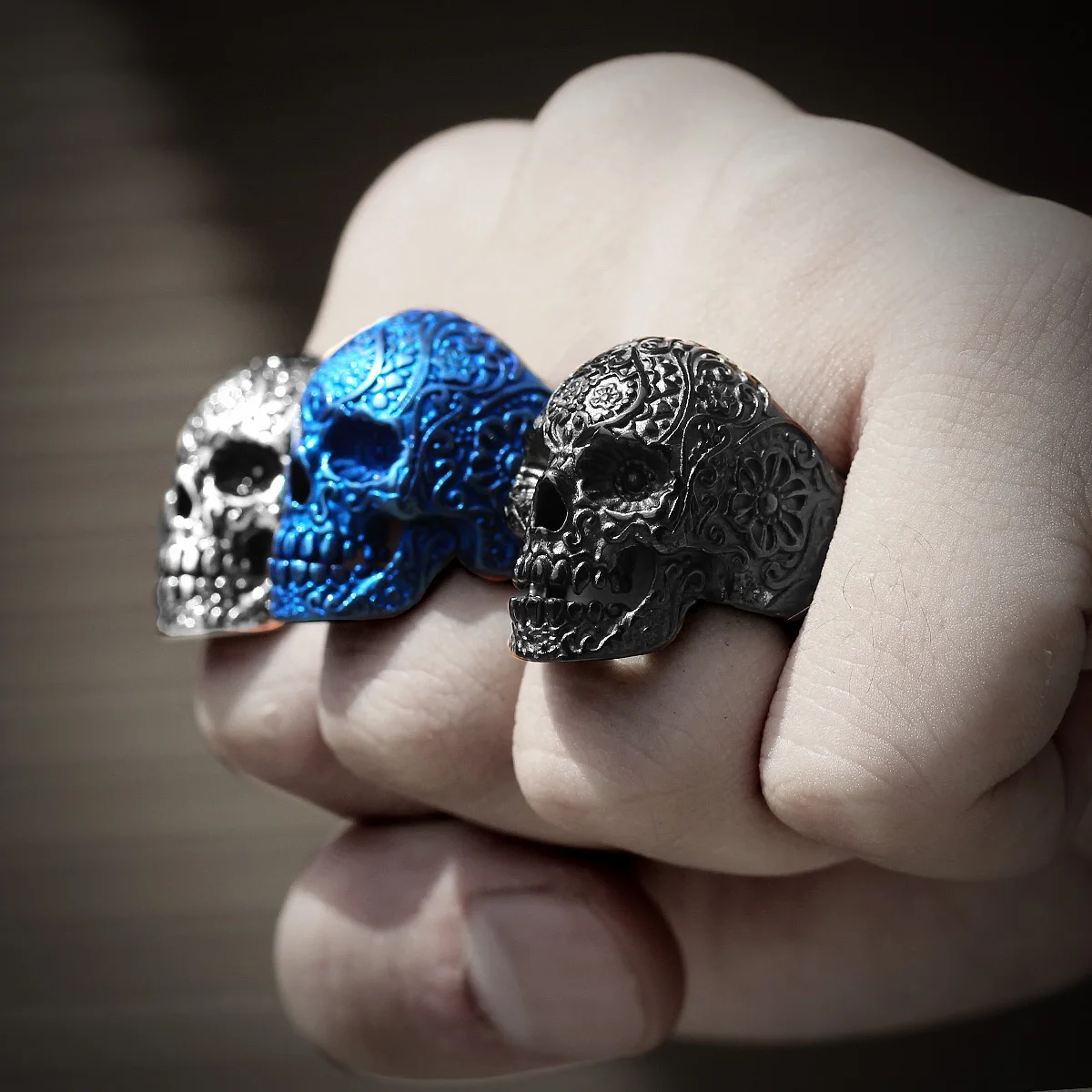 Stainless Steel Gothic Skull Bones Men Rings Vintage Carving Domineering Gothic Rock Biker for Male Men Boy Fashion Jewelry Gift