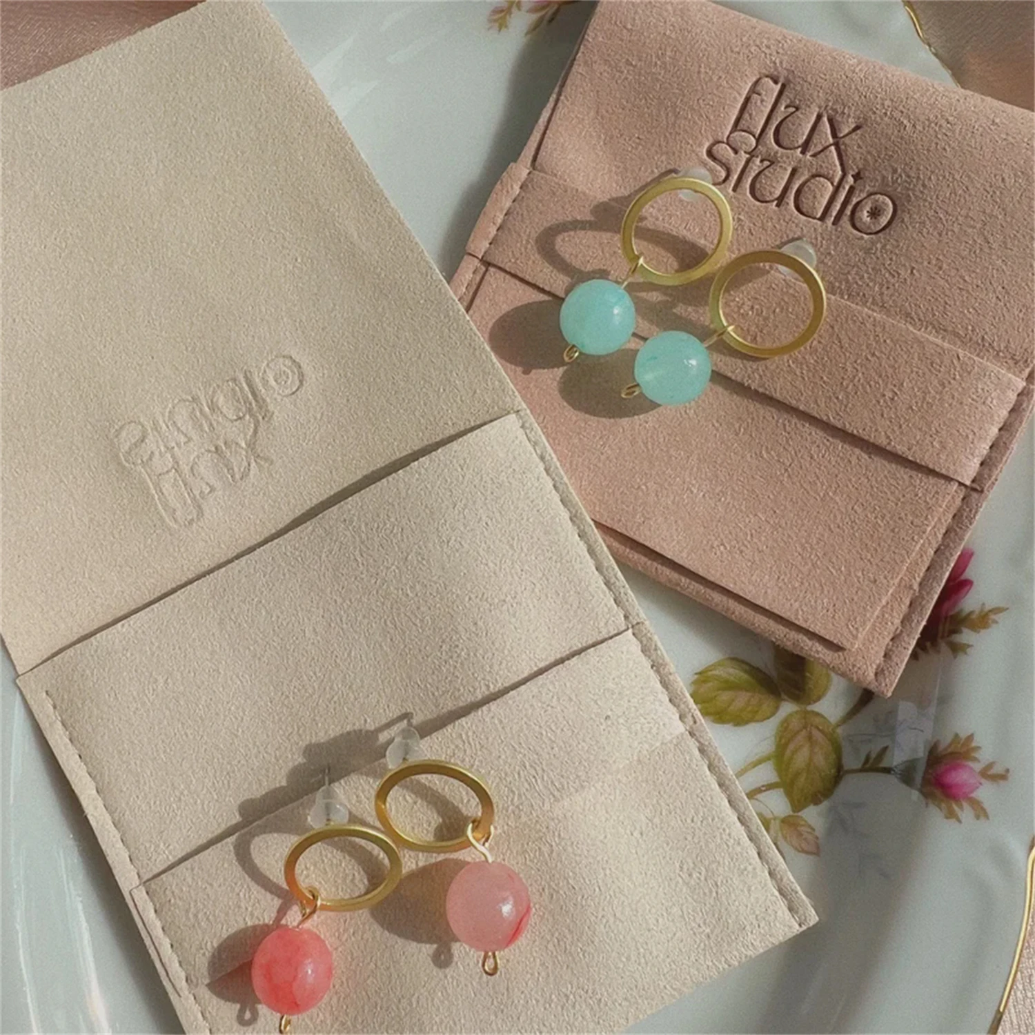 

50 personalized deboss logo print microfiber jewelry pouch bags custom jewelry packaging pouch ring Brooch bags bulk style H