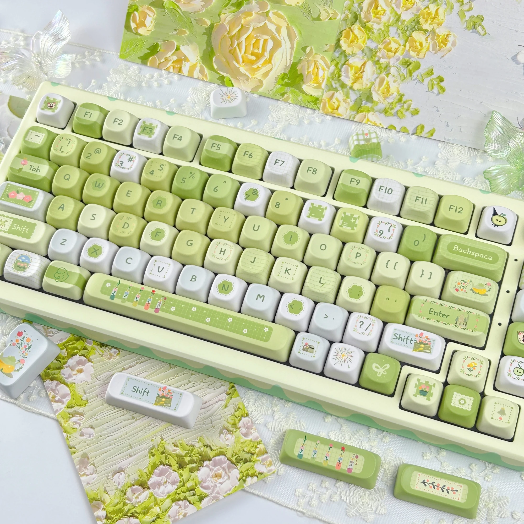 MAIMOOO Spring Keycaps MOA Profile PBT Custom Korean/Russian/Thai Fresh Light Green Cute Keycap for Aula Mechanical Keyboard